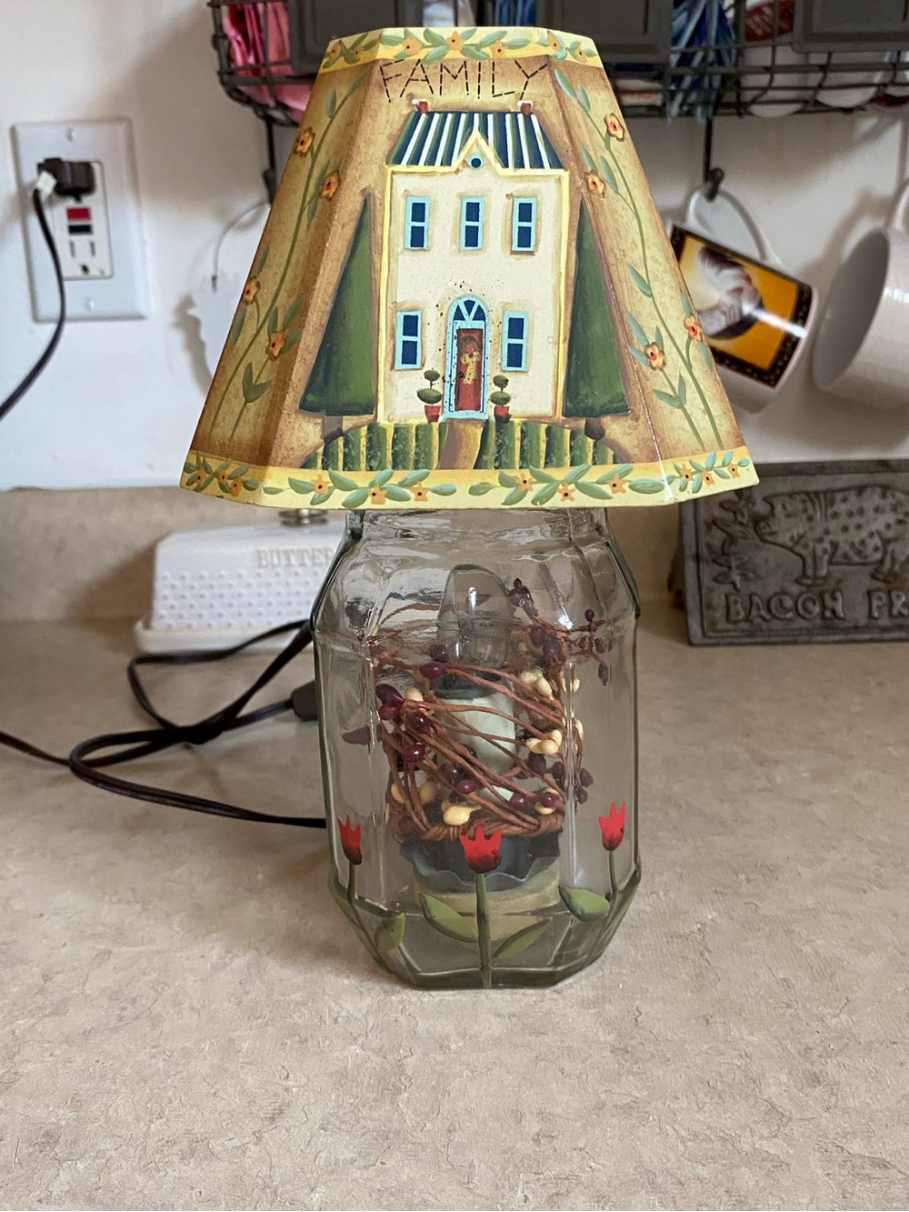 Vintage Susan Winget Family Decorative Jar Lamp Primitive Cottagecore Rustic